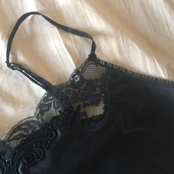 🇨🇦 FRENCH MAID | Vintage Black Satin & Lace Camisole Lingerie Tank Top Chemise - Picture 8 of 8